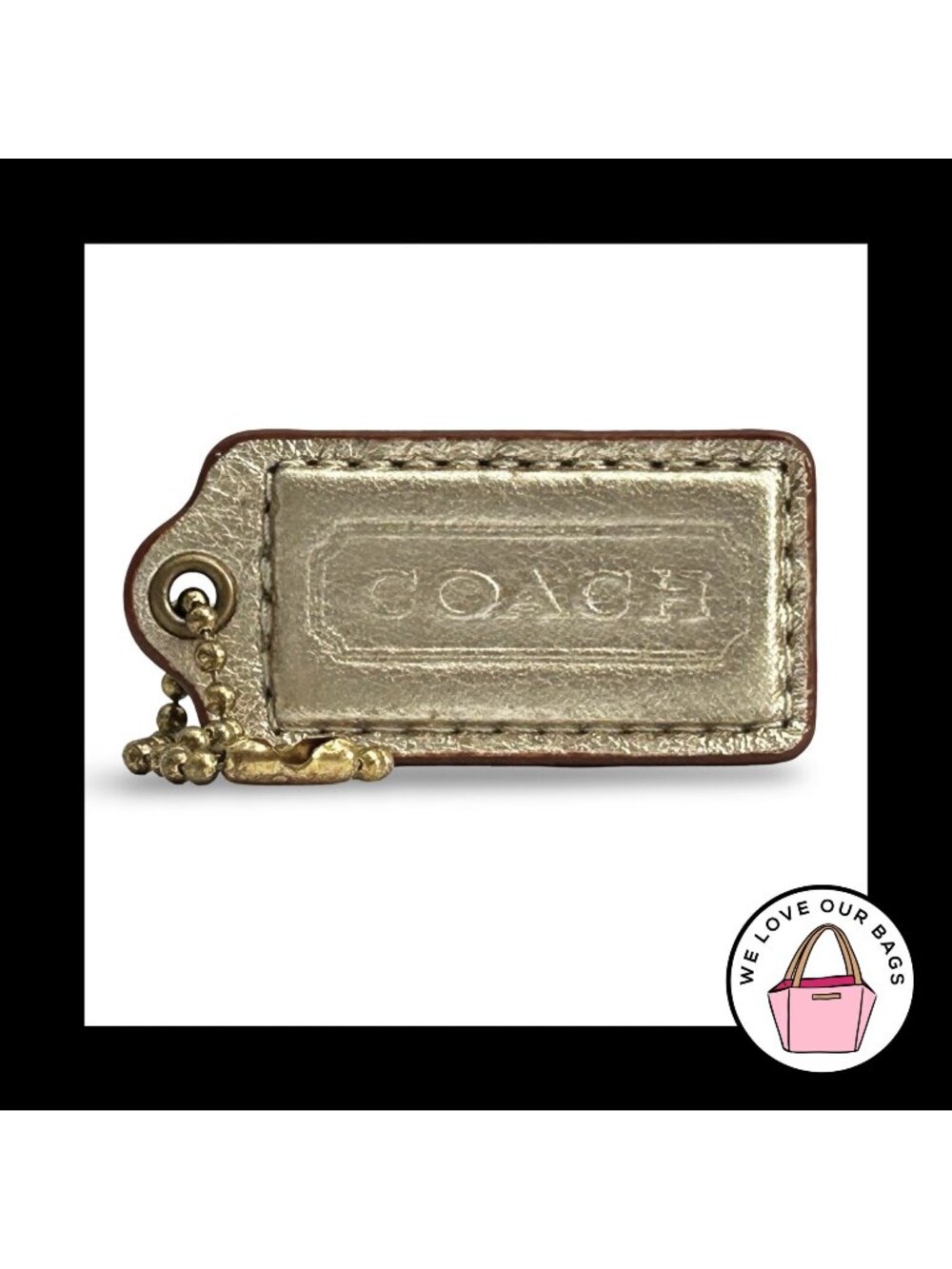 65th Anniversary COACH HANG TAG 2" Gold Metallic Leather Bag Charm Antique Brass